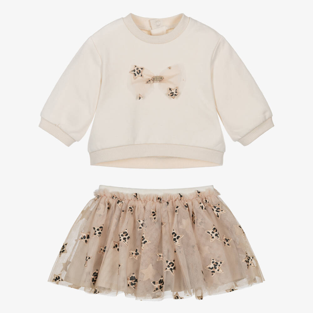 Mayoral Newborn-Baby Girls Beige Cotton & Tulle Star Skirt Set | Childrensalon Outlet