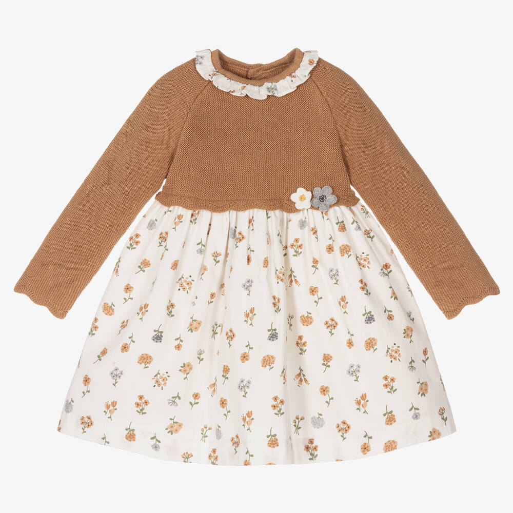 Mayoral Newborn-Baby Girls Beige Floral Dress | Childrensalon Outlet