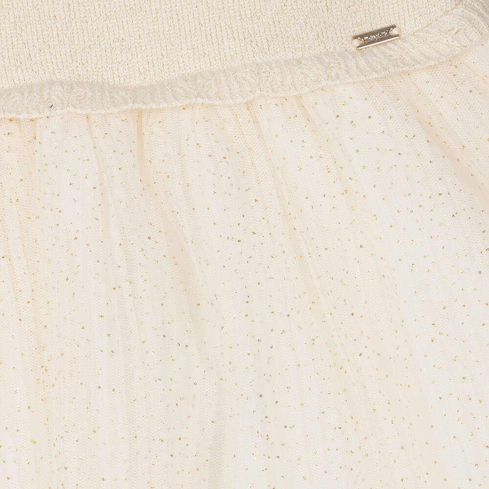 Mayoral-Baby Girls Beige & Gold Dot Tulle Dress | Childrensalon Outlet