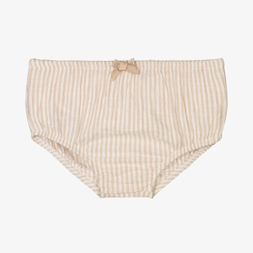 Mayoral-Baby Girls Beige Striped Dress | Childrensalon Outlet