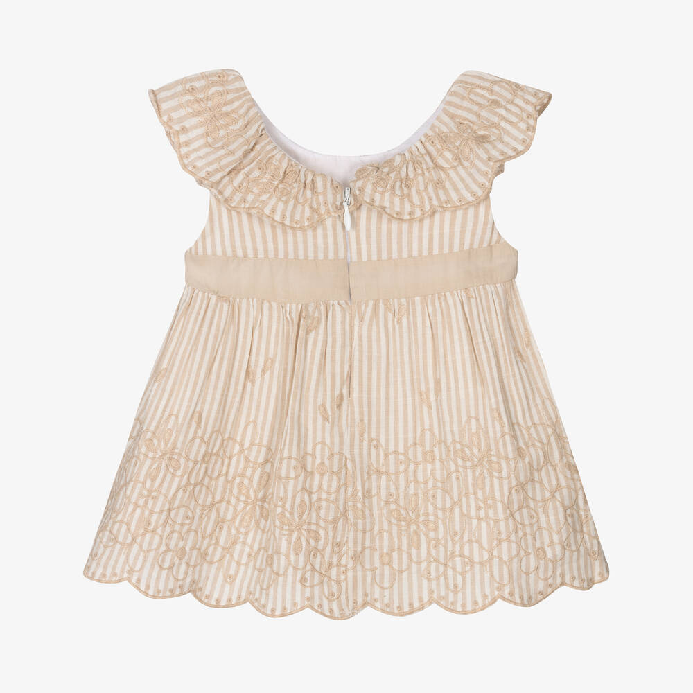 Mayoral-Baby Girls Beige Striped Dress | Childrensalon Outlet