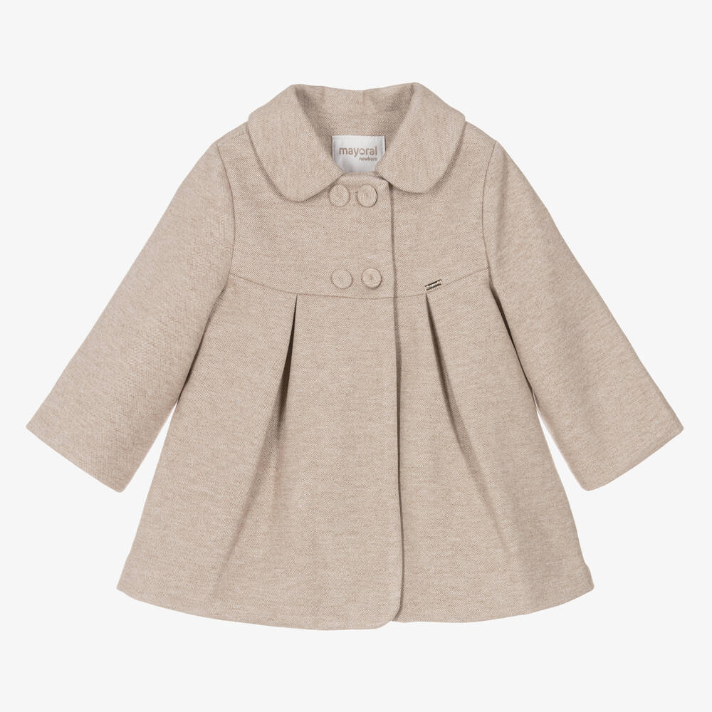 Mayoral - Baby Girls Beige Trapeze Coat | Childrensalon