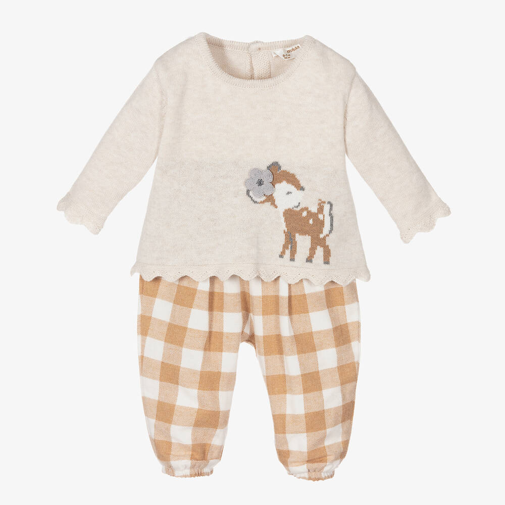 Mayoral Newborn - Baby Girls Beige Trouser Set | Childrensalon