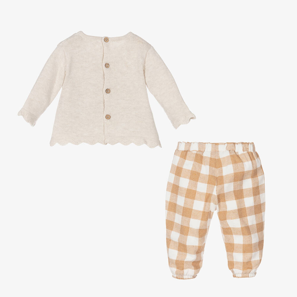 مايورال Newborn-طقم بنطلون قطن محبوك لون بيج وعاجي للمولودات | Childrensalon Outlet