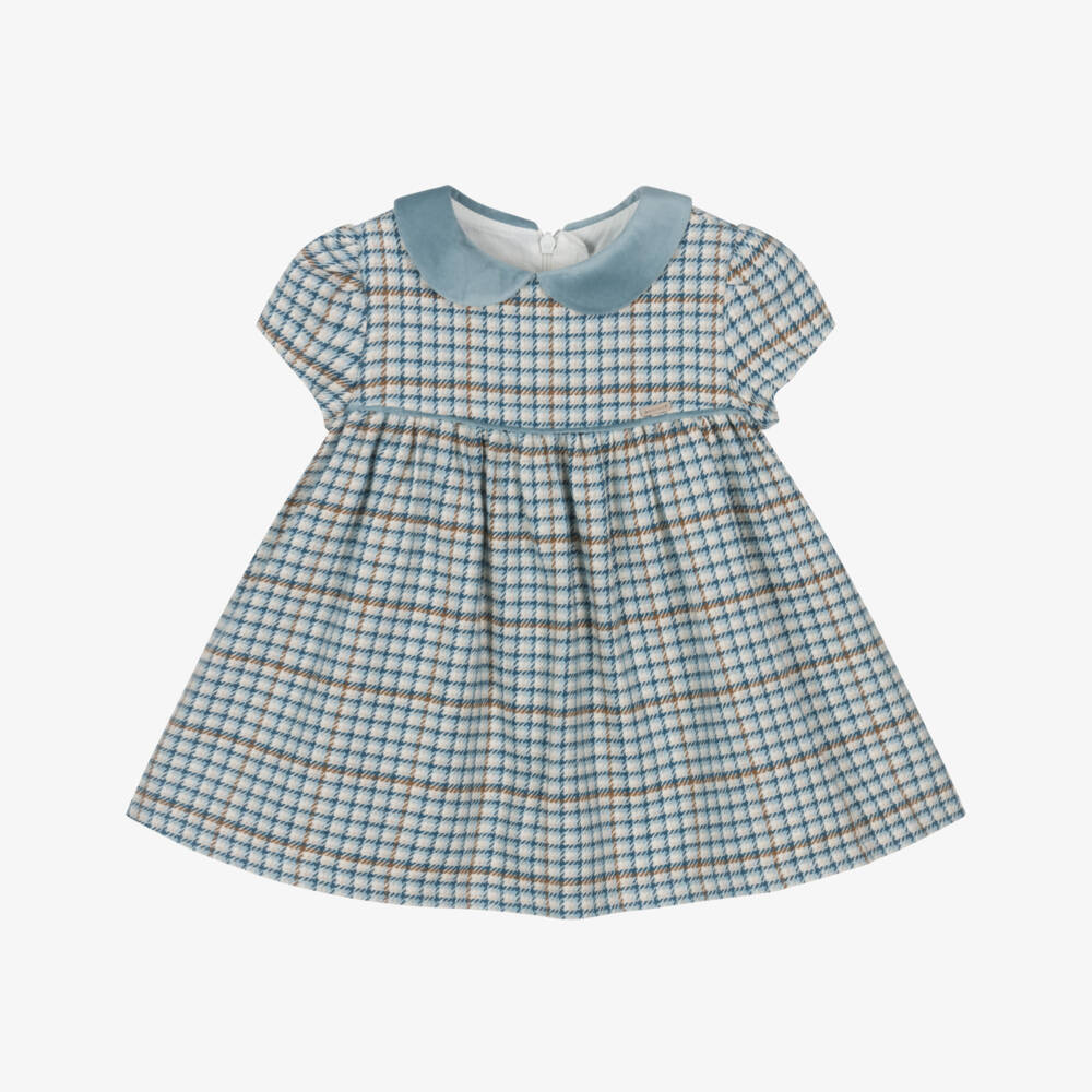 Mayoral Newborn-Baby Girls Blue & Beige Houndstooth Dress | Childrensalon Outlet