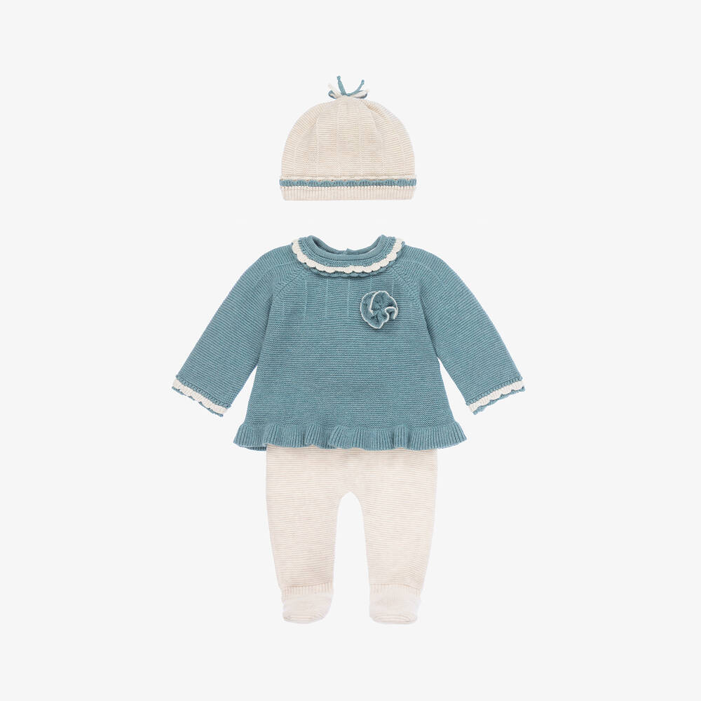 Mayoral Newborn-Baby Girls Blue Cotton Knit Babysuit Set | Childrensalon Outlet
