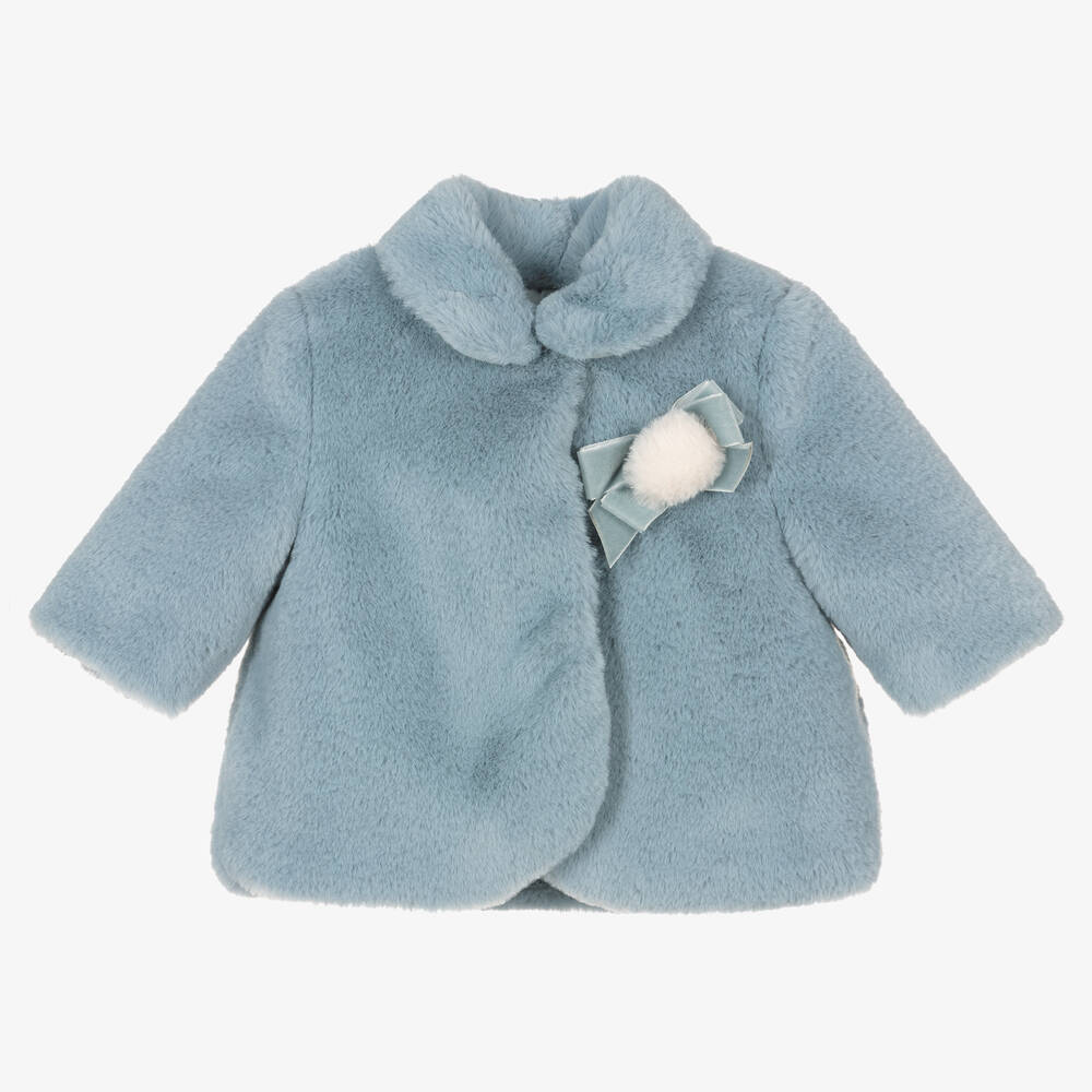 Mayoral-Baby Girls Blue Faux Fur Coat | Childrensalon Outlet