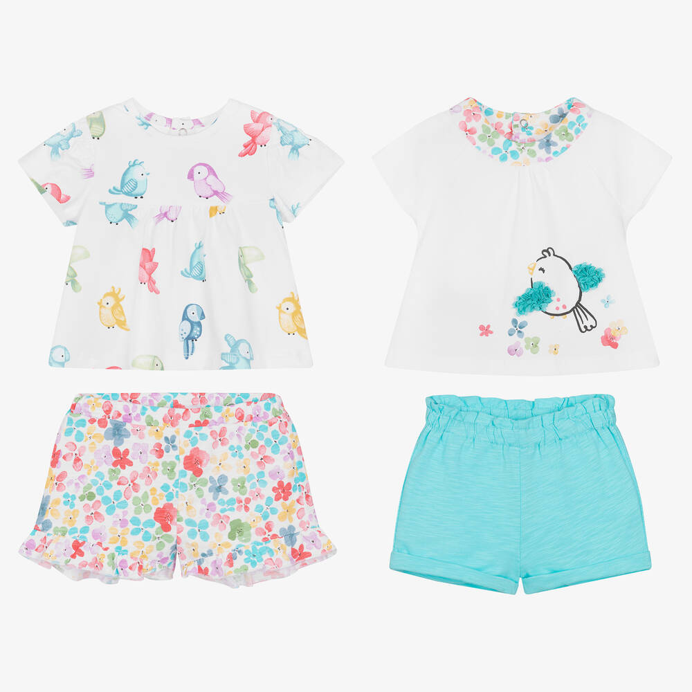 Mayoral-طقم شورت قطن مستدام لون أزرق وأبيض للمولودات (عدد 2) | Childrensalon Outlet