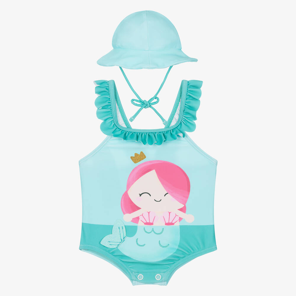 Mayoral Newborn-Baby Girls Blue Mermaid Swimsuit Set (UPF40+) | Childrensalon Outlet