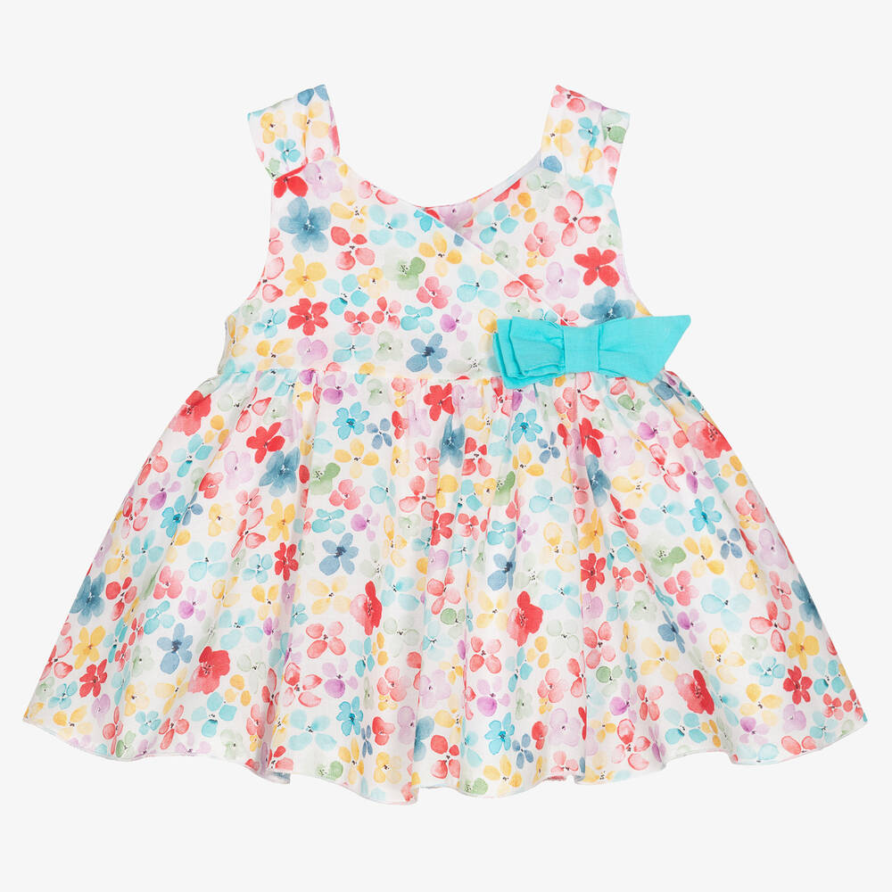 Mayoral - Розово-голубое хлопковое платье в цветочек | Childrensalon