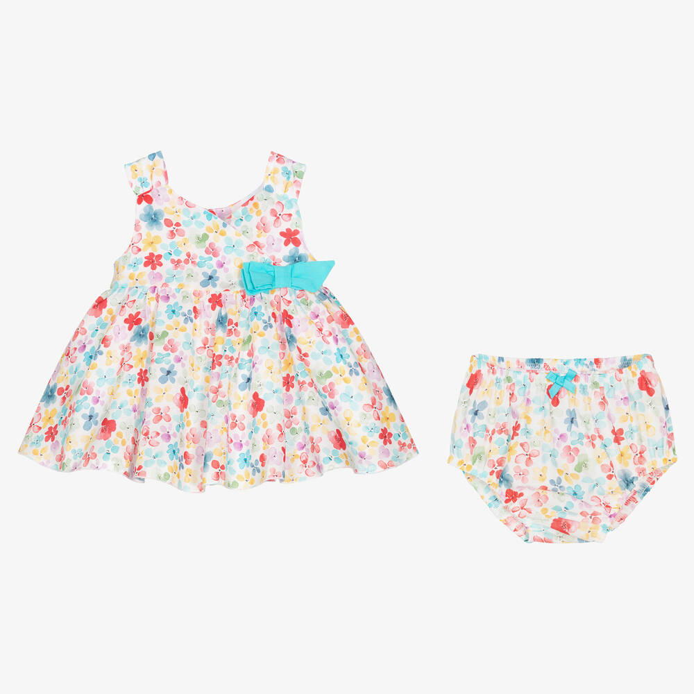 Mayoral-Baby Girls Blue & Pink Cotton Floral Dress | Childrensalon Outlet