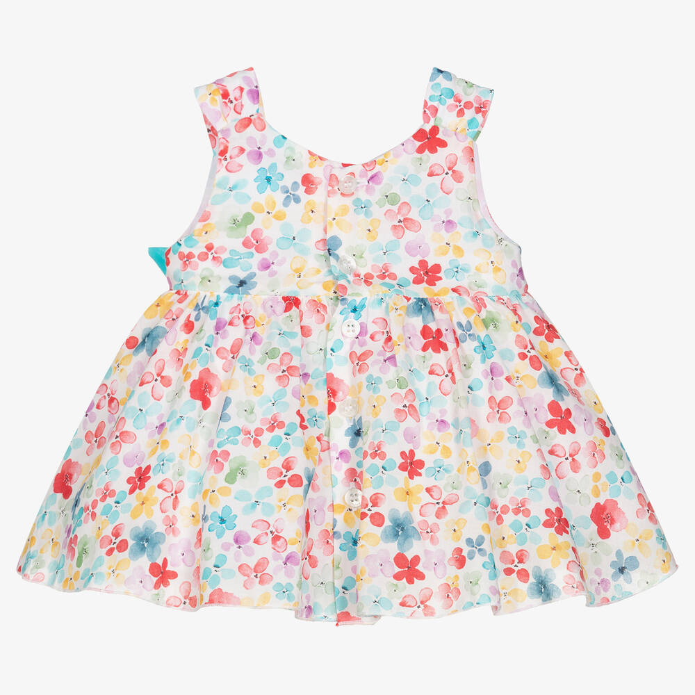 Mayoral-Baby Girls Blue & Pink Cotton Floral Dress | Childrensalon Outlet