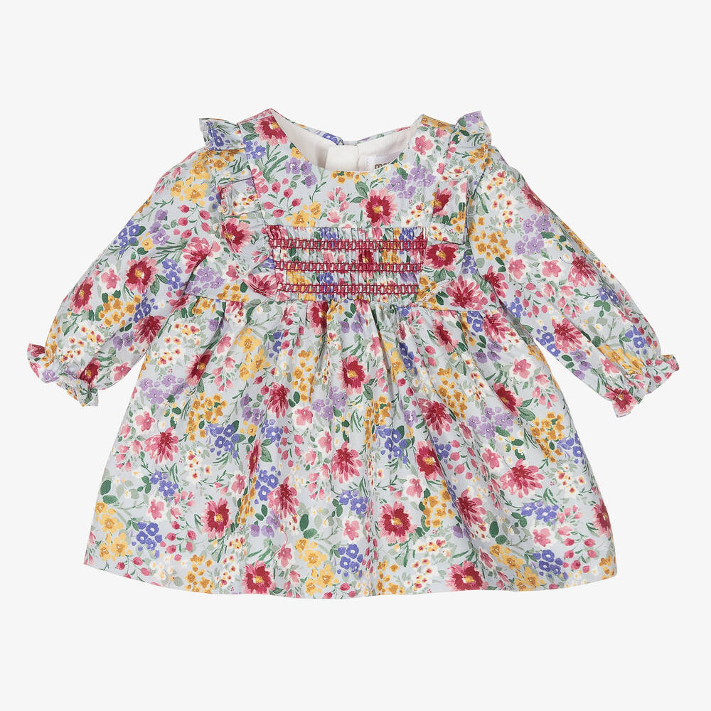 Mayoral Newborn - Blaues, gesmoktes Kleid (Baby M) | Childrensalon