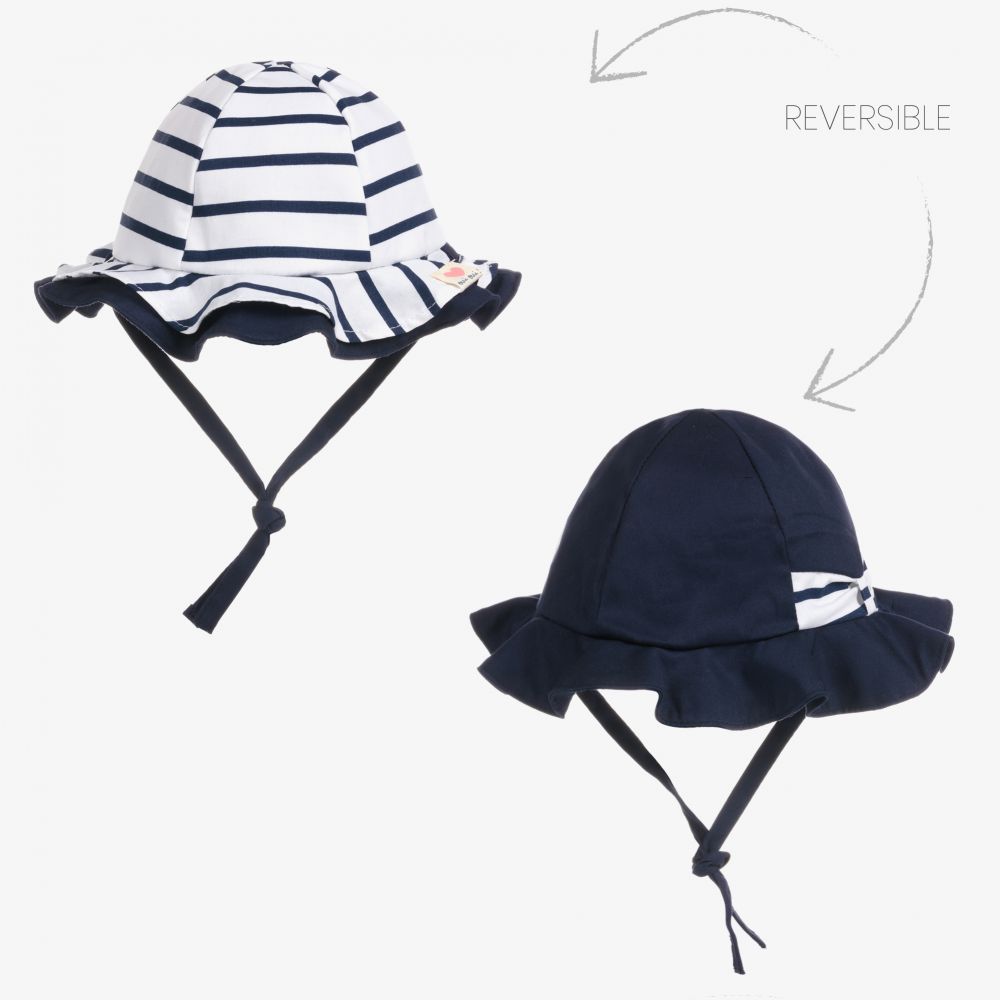 Mayoral Newborn - قبعة قطن تويل مقلمة لون كحلي وأبيض للمولودات | Childrensalon