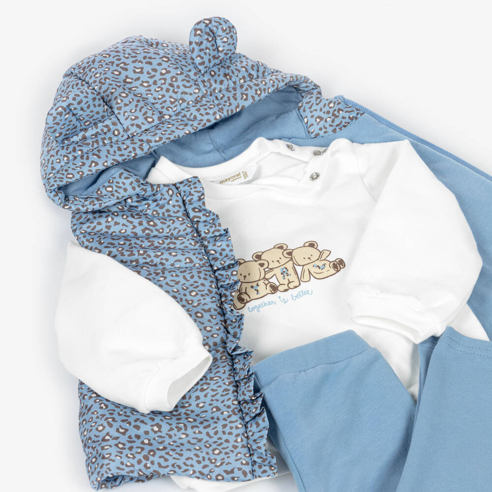 Mayoral Newborn-Baby Girls Blue Trouser Set with Puffer Gilet | Childrensalon Outlet