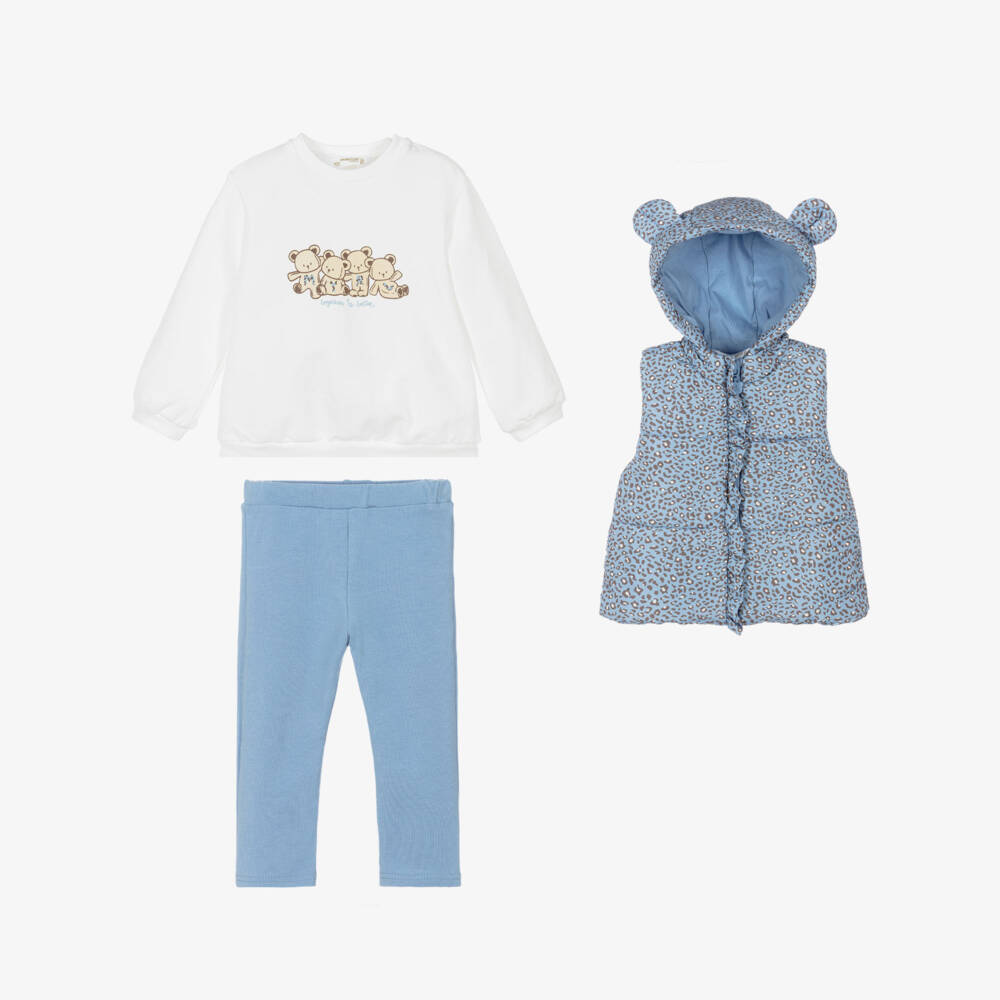 Mayoral Newborn-Baby Girls Blue Trouser Set with Puffer Gilet | Childrensalon Outlet