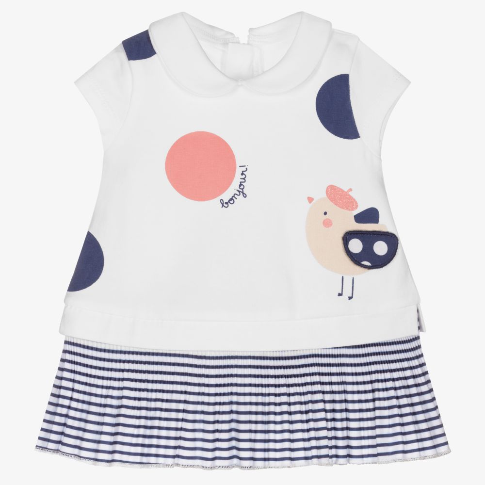 Mayoral Newborn - Baby Girls Blue & White Dress | Childrensalon