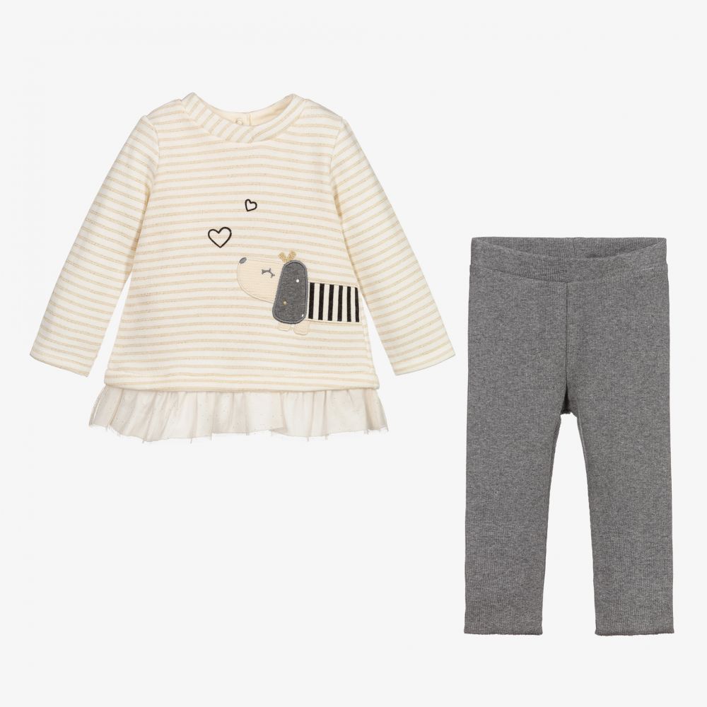 Mayoral Для новорожденных-Кремовый топ и серые легинсы из хлопка для девочек | Childrensalon Outlet