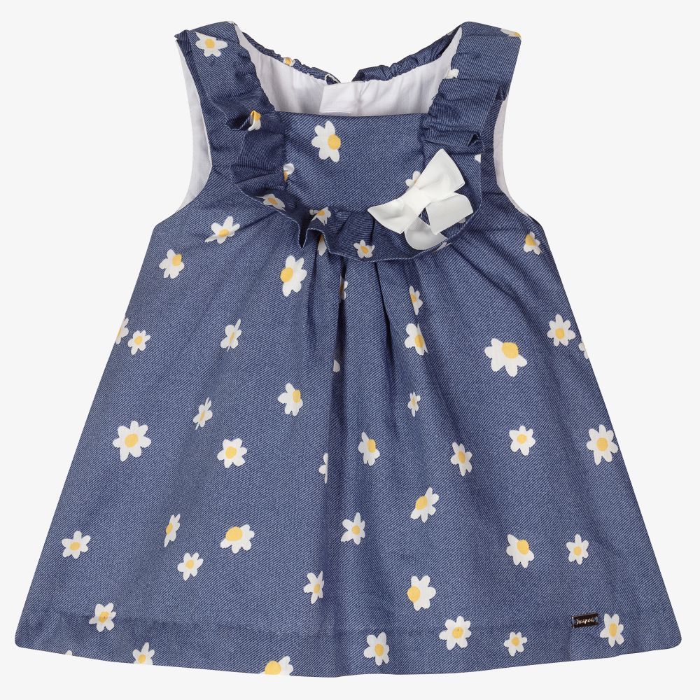 Mayoral Newborn - طقم فستان قطن لون أزرق للمولودات | Childrensalon