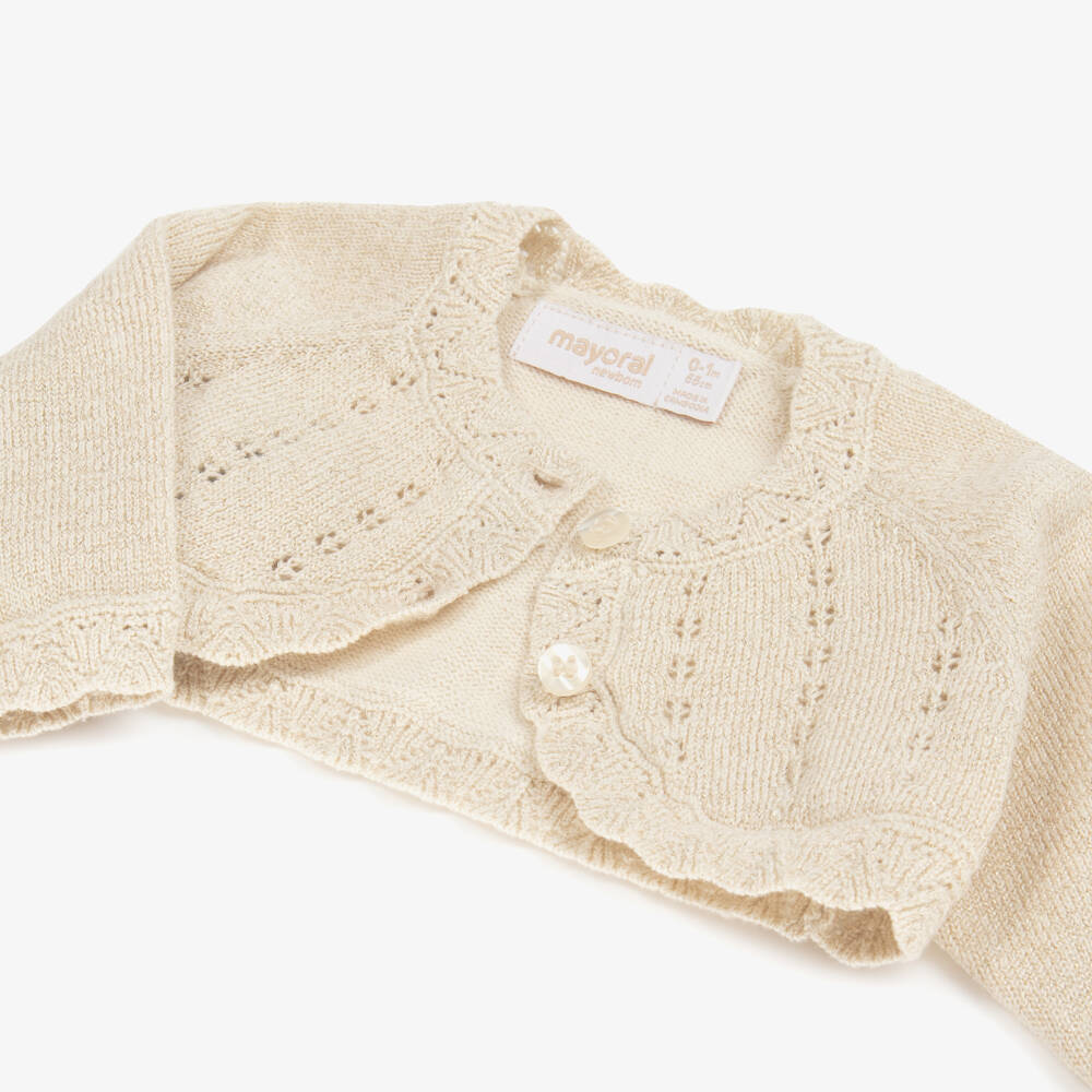Mayoral Newborn-Baby Girls Glittery Beige Cotton Bolero Cardigan | Childrensalon Outlet