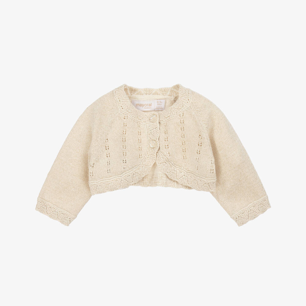 Mayoral Newborn-Baby Girls Glittery Beige Cotton Bolero Cardigan | Childrensalon Outlet