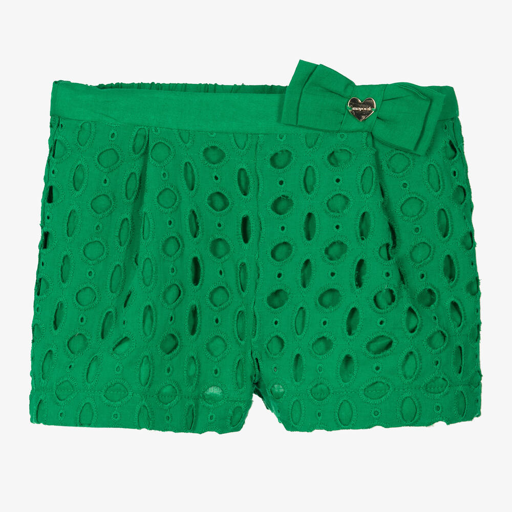 Mayoral - Baby Girls Green Broderie Anglaise Shorts | Childrensalon