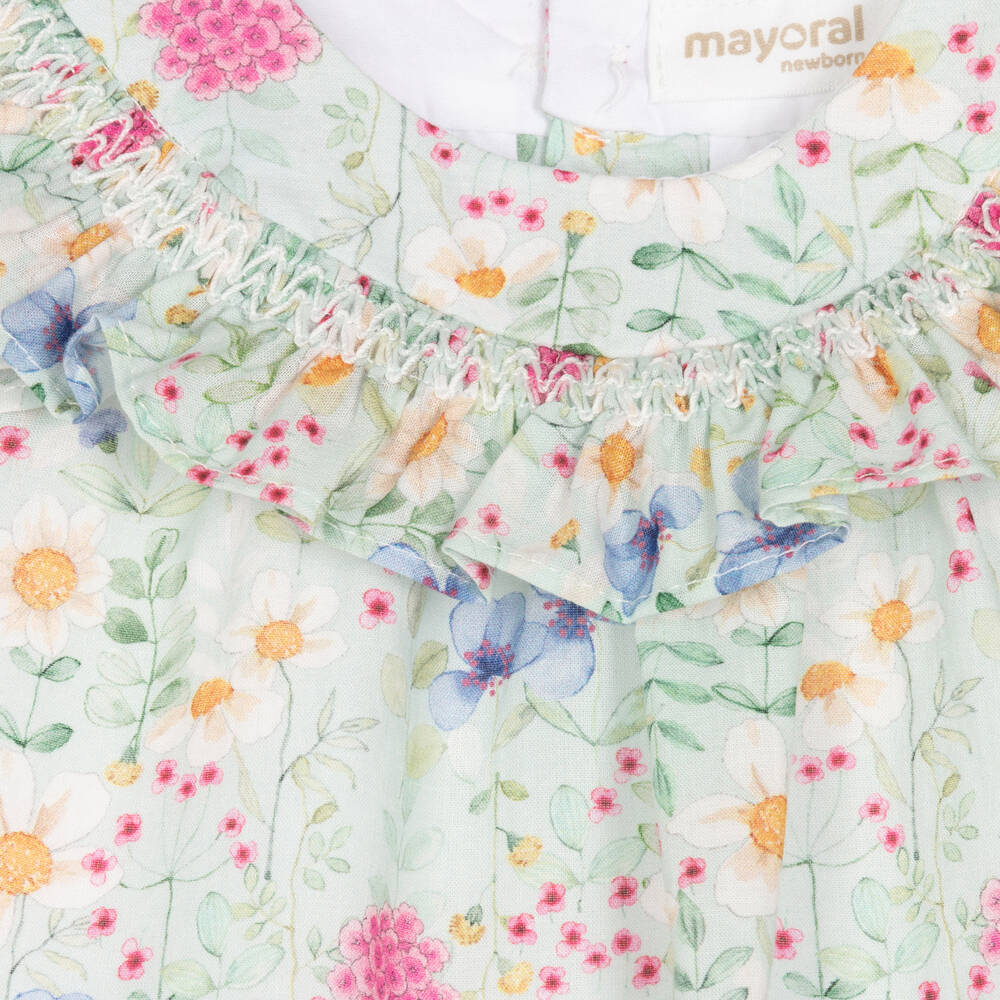 Mayoral-Baby Girls Green Cotton Floral Dress  | Childrensalon Outlet