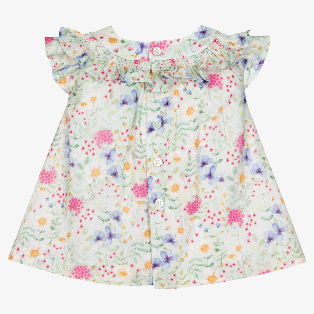 Mayoral-Baby Girls Green Cotton Floral Dress  | Childrensalon Outlet