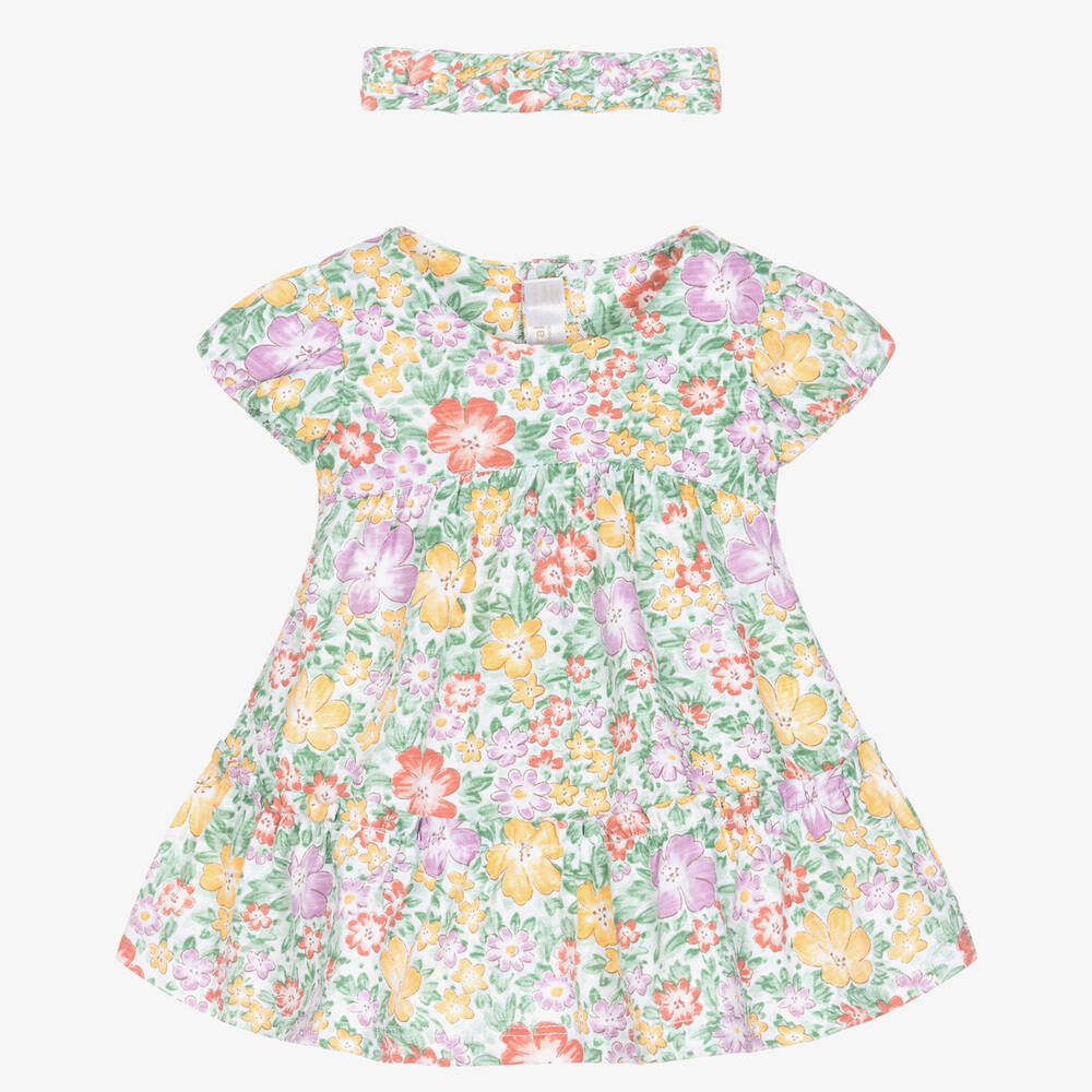 Mayoral - Baby Girls Green Cotton Floral Dress Set | Childrensalon