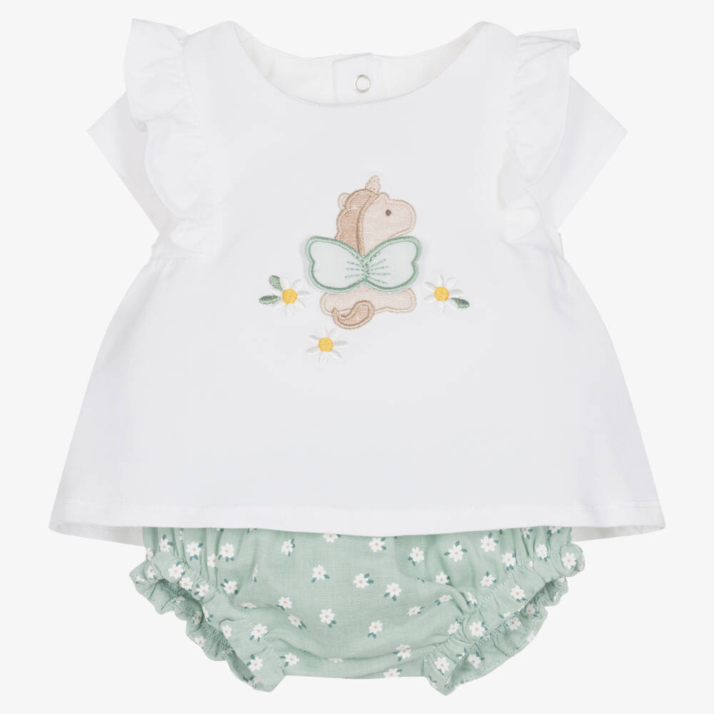 Mayoral Baby Girls Green Cotton Floral Shorts Set Childrensalon Outlet
