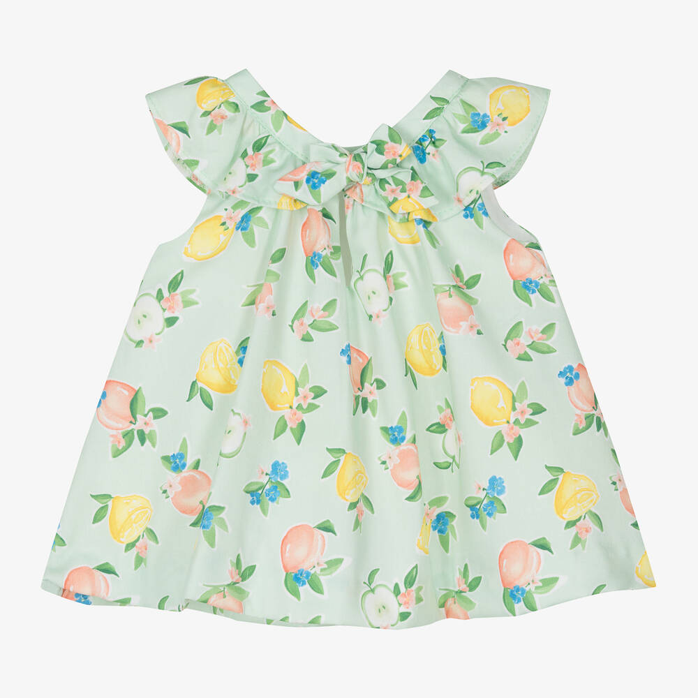 Mayoral-Baby Girls Green Cotton Fruits Dress | Childrensalon Outlet
