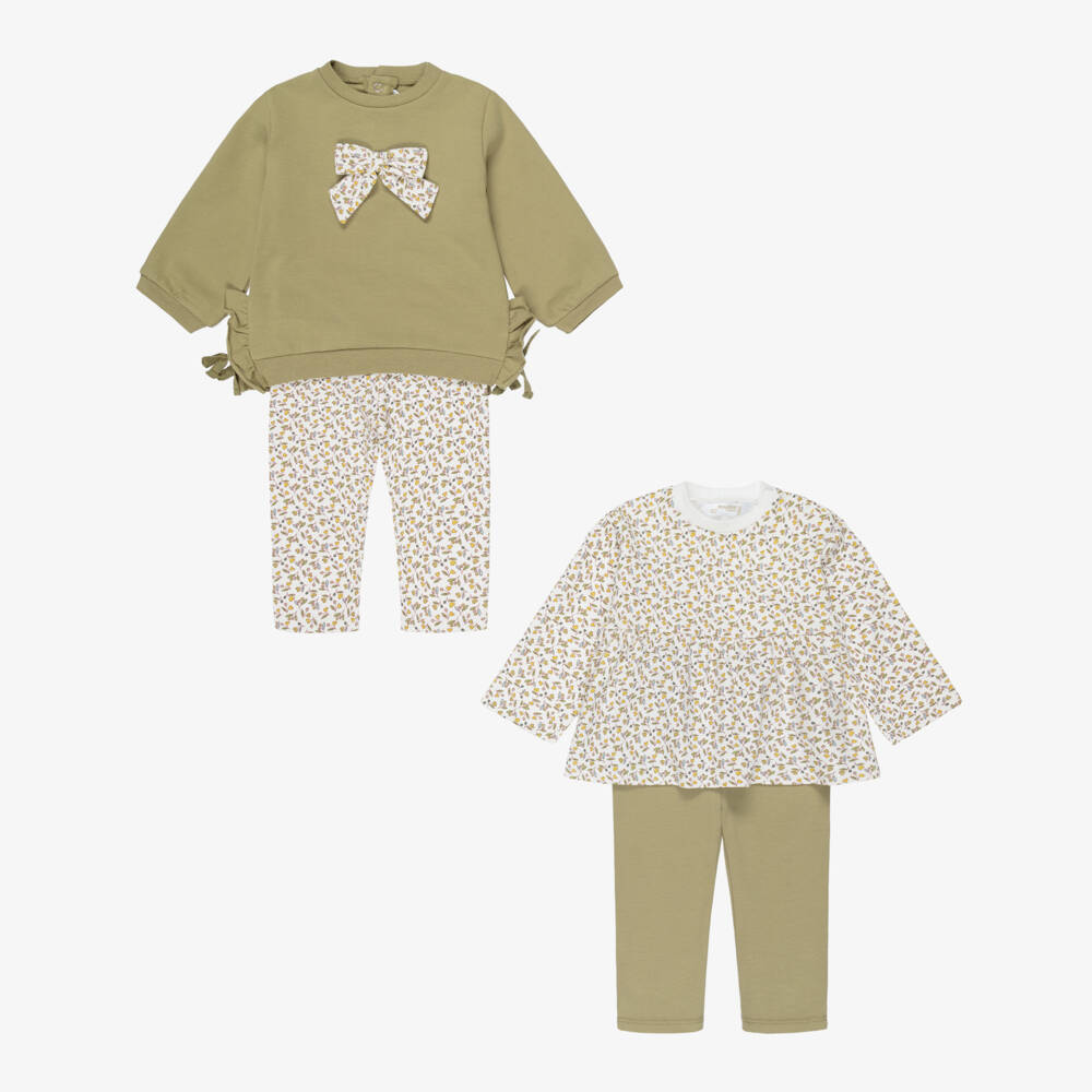 Mayoral Newborn-Baby Girls Green Cotton Jersey Leggings Sets (2 Pack) | Childrensalon Outlet