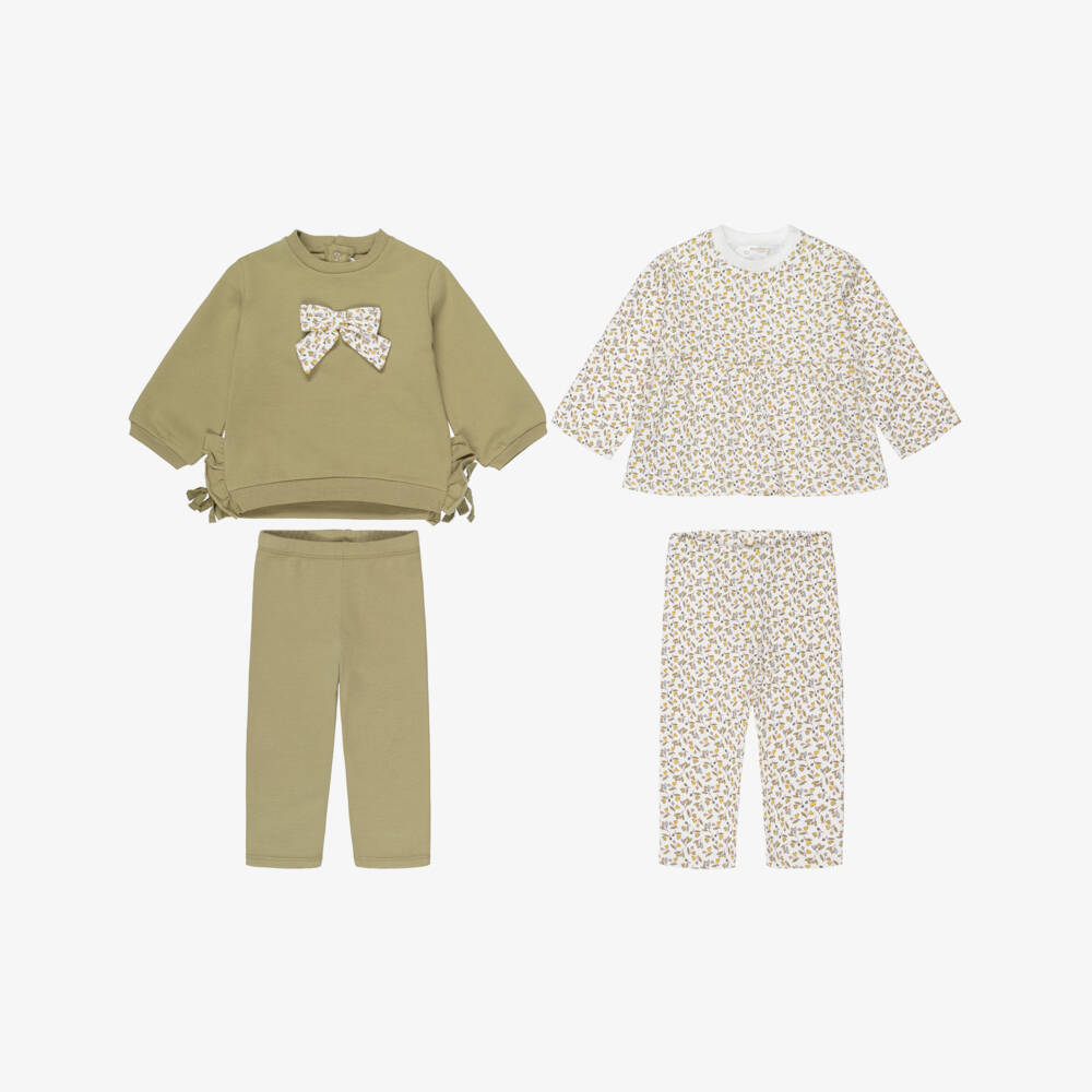 Mayoral Newborn-Baby Girls Green Cotton Jersey Leggings Sets (2 Pack) | Childrensalon Outlet