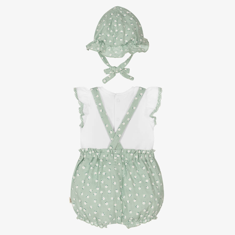 Mayoral-Baby Girls Green Floral Dungaree Shorts Set  | Childrensalon Outlet