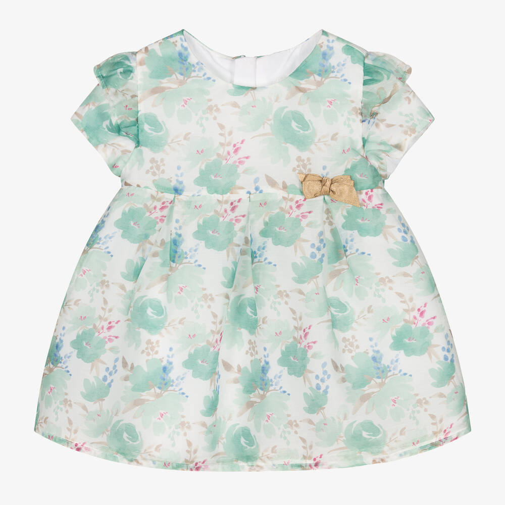 Mayoral - Baby Girls Green Floral Organza Dress | Childrensalon