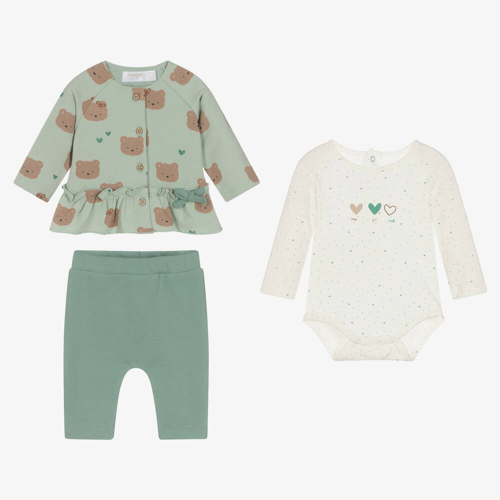Mayoral Newborn-طقم بنطلون قطن جيرسي لون أخضر للمولودات | Childrensalon Outlet