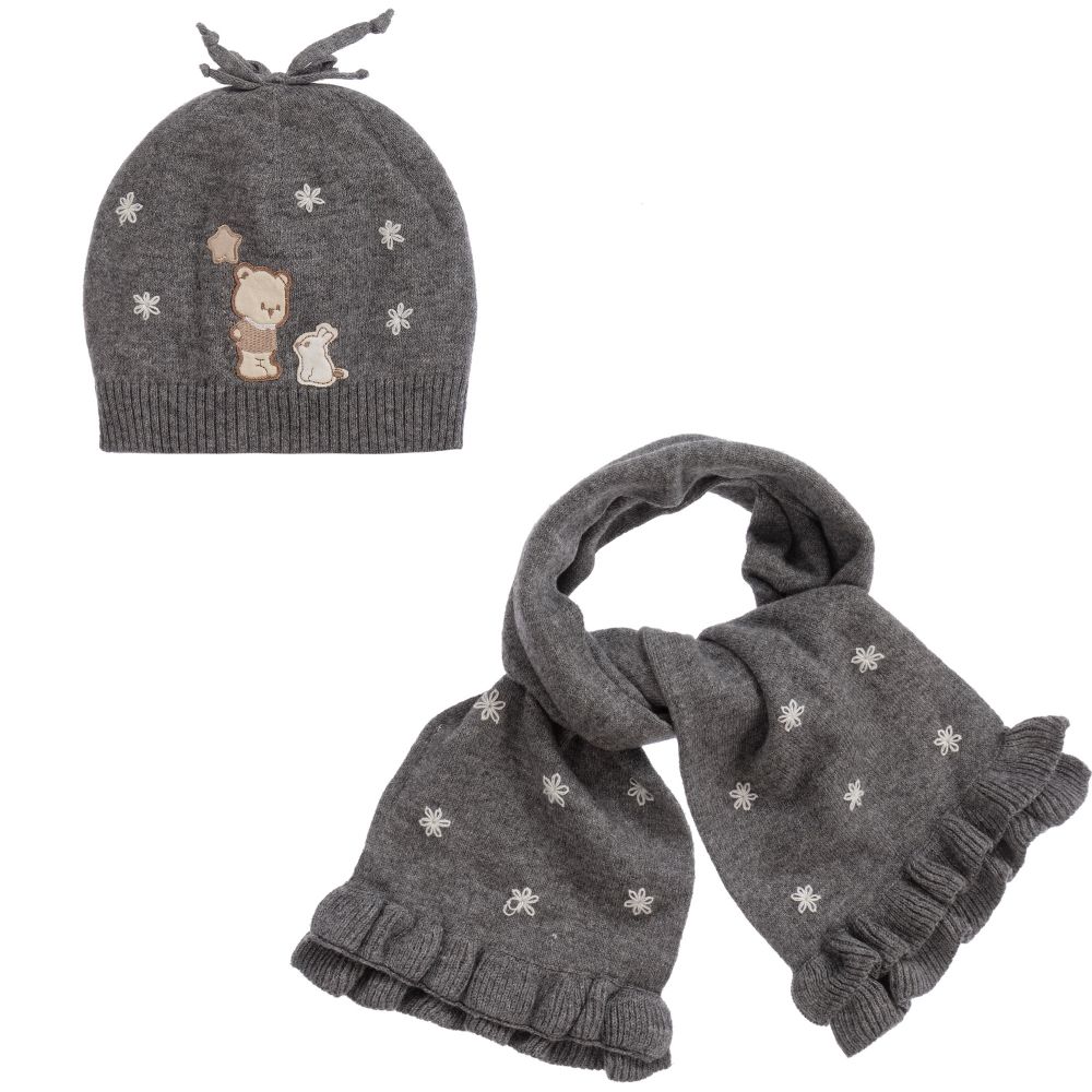 Mayoral - Baby Girls Grey Knit Hat Set  | Childrensalon