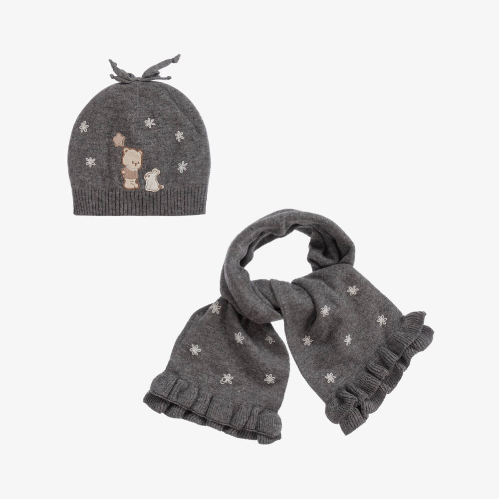 Mayoral-Baby Girls Grey Knit Hat Set  | Childrensalon Outlet