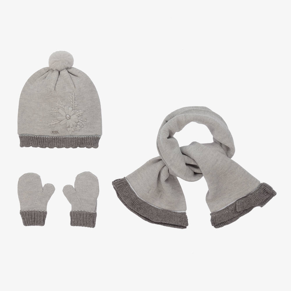 Mayoral - Baby Girls Grey Knit Hat Set | Childrensalon