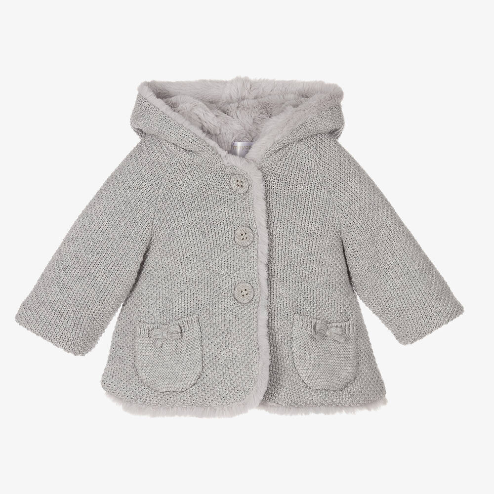 Mayoral Newborn - Baby Girls Grey Knitted Coat | Childrensalon