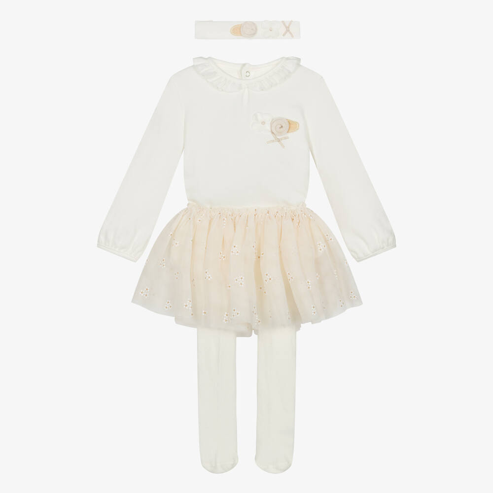 Mayoral - Baby Girls Ivory & Beige Babysuit Set | Childrensalon