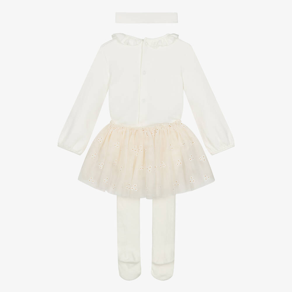 Mayoral-طقم أفرول قطن وتول لون عاجي وبيج للمولودات | Childrensalon Outlet