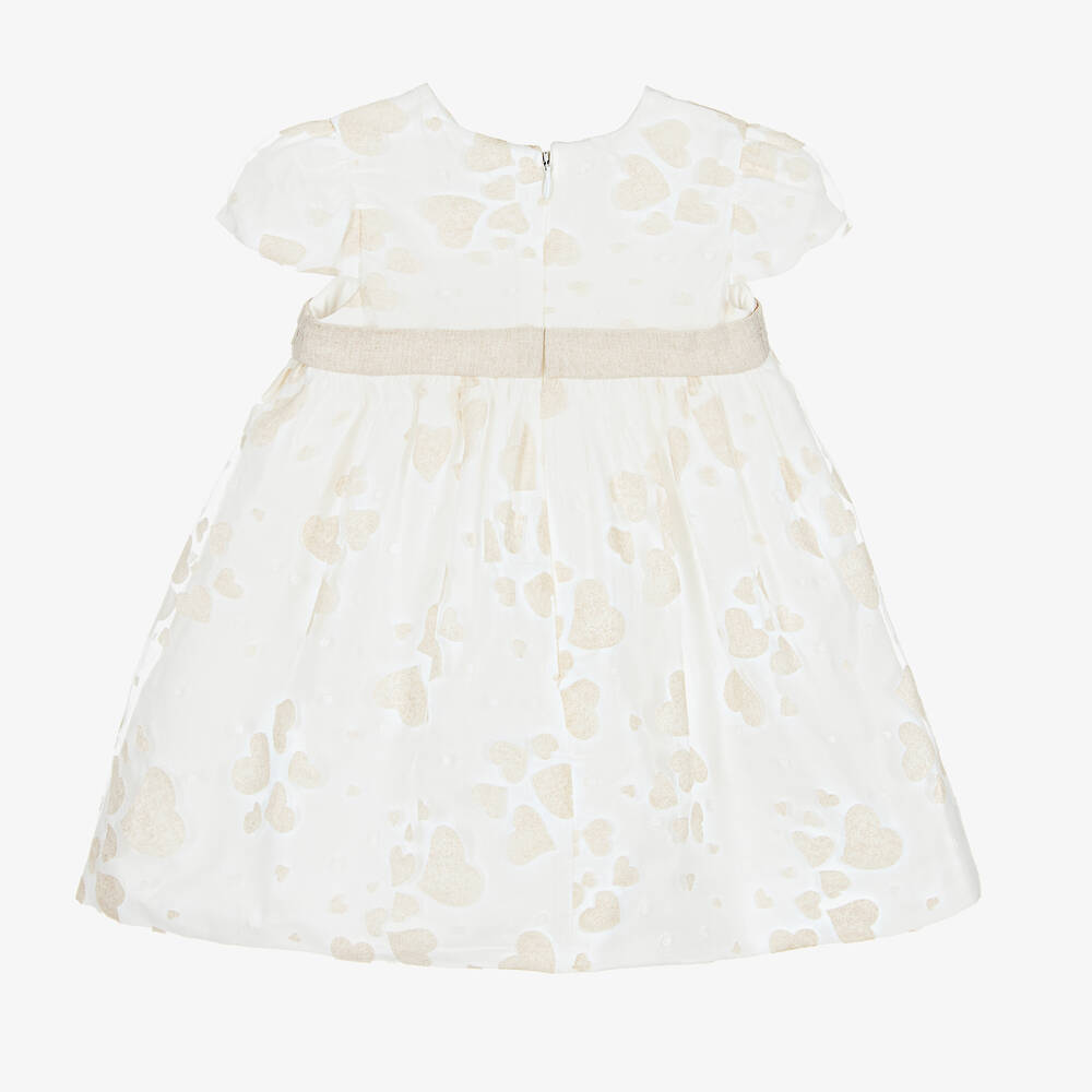 Mayoral-Кремовое платье из органзы с бежевыми сердечками | Childrensalon Outlet
