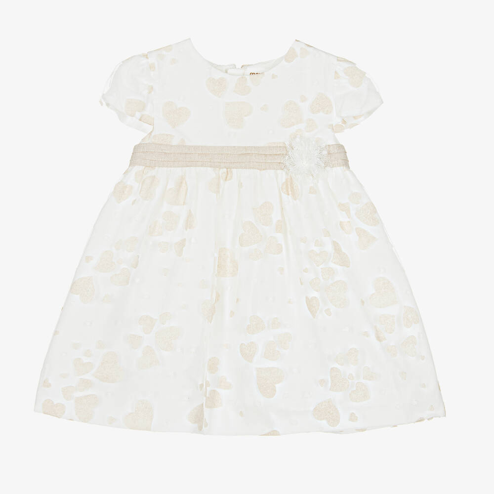 Mayoral - Robe organza ivoire beige à cœurs | Childrensalon