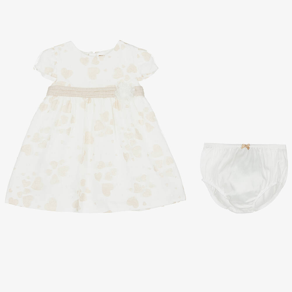Mayoral-Кремовое платье из органзы с бежевыми сердечками | Childrensalon Outlet