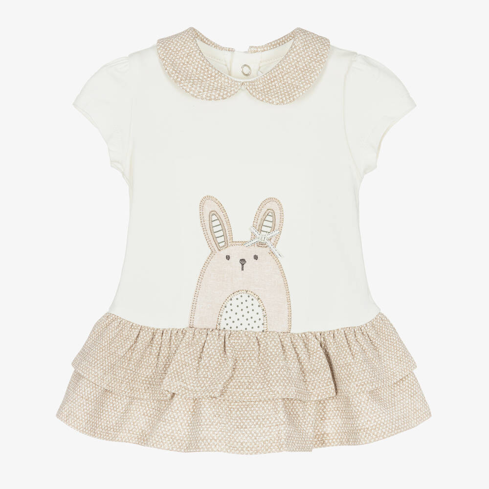 Mayoral - Кремовое хлопковое платье с кроликом | Childrensalon