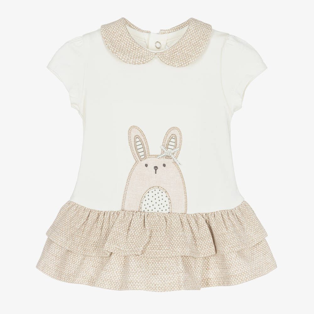 Mayoral Baby Girls Ivory Cotton Bunny Dress Childrensalon Outlet
