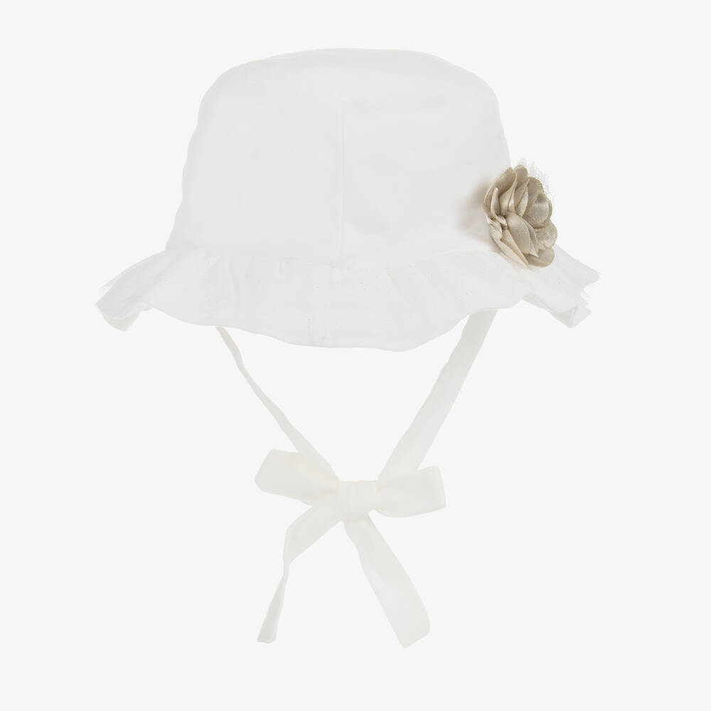 Mayoral - Baby Girls Ivory Cotton Sun Hat | Childrensalon