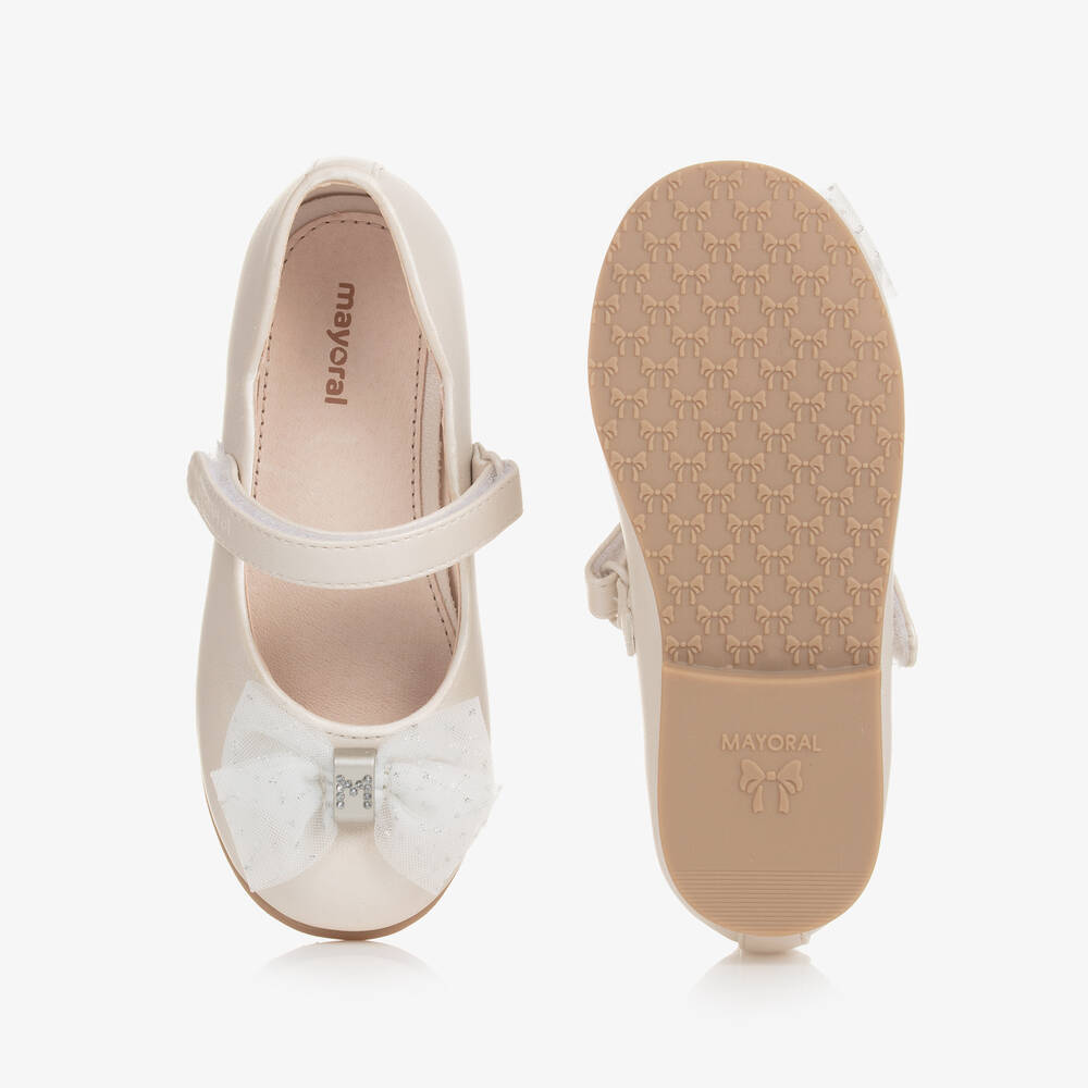 Mayoral-Baby Girls Ivory Faux Leather Bow Pumps | Childrensalon Outlet