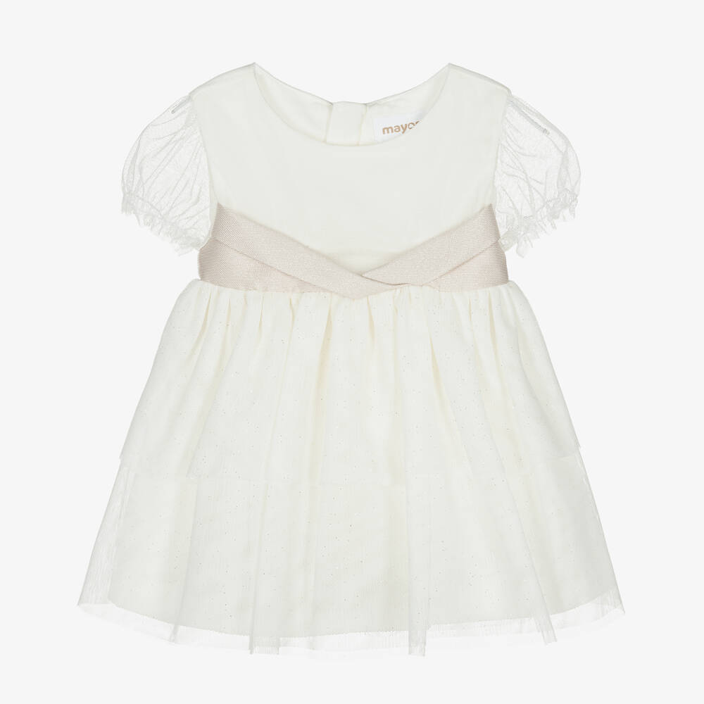Mayoral - Baby Girls Ivory Glitter Tulle Dress | Childrensalon